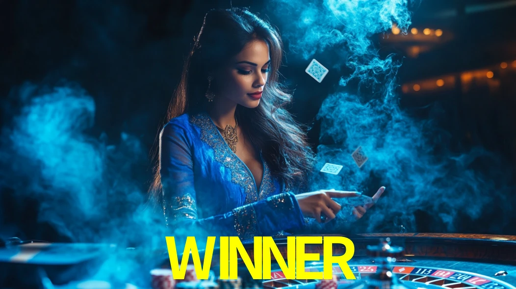 Una escena digital vívida inspirada en casino con WINNER mostrado prominentemente, luces brillantes, fichas, cartas y acentos dorados.